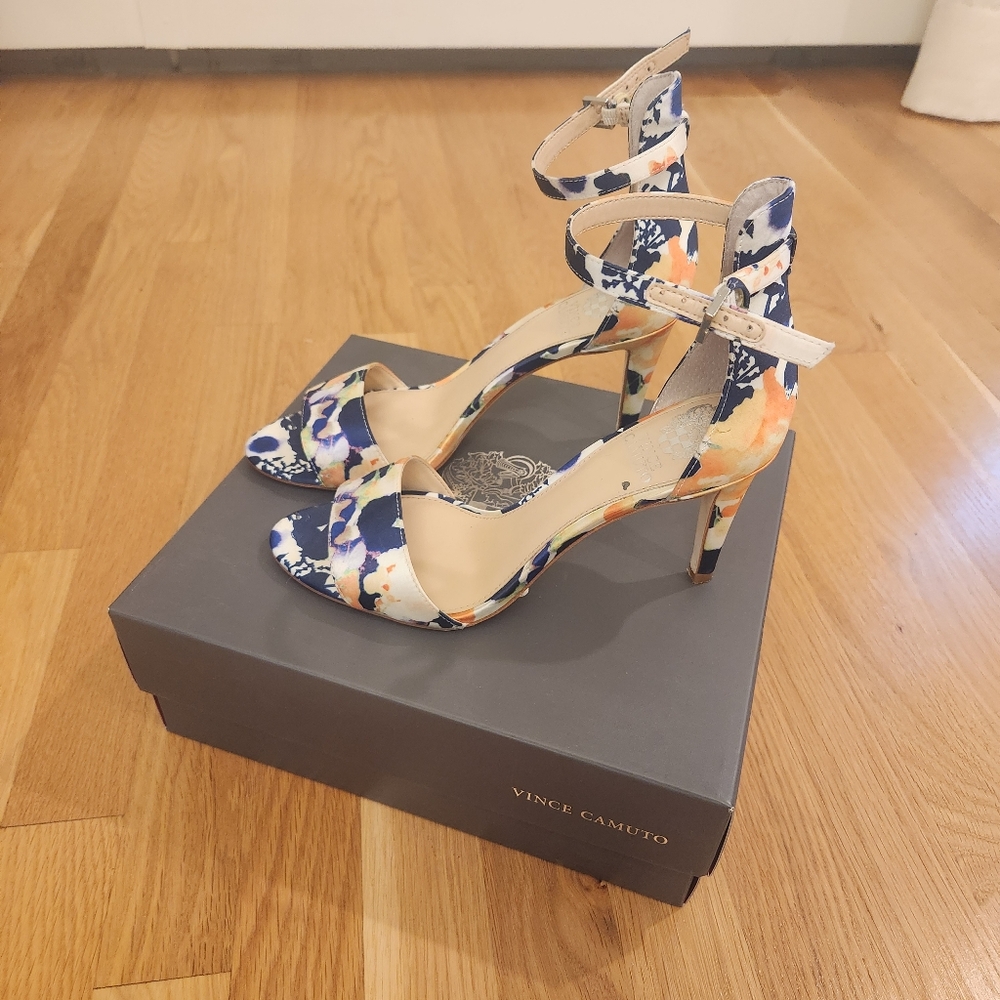 Vince Camuto Blue and Orange Heels with Elegant Pattern